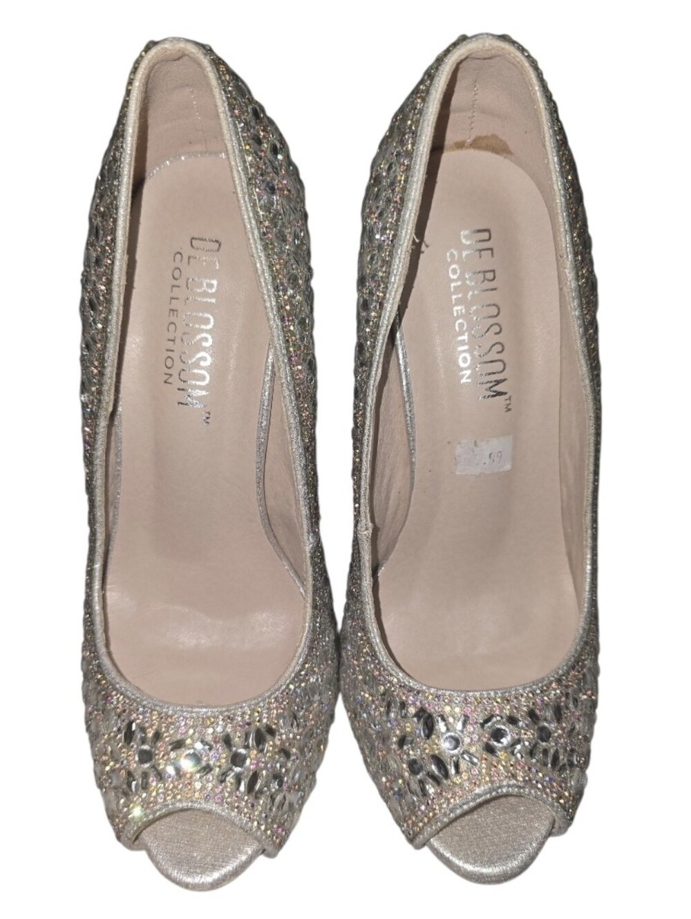 De Blossom Collection Women's Glitter Peep-Toe Pumps - Silver